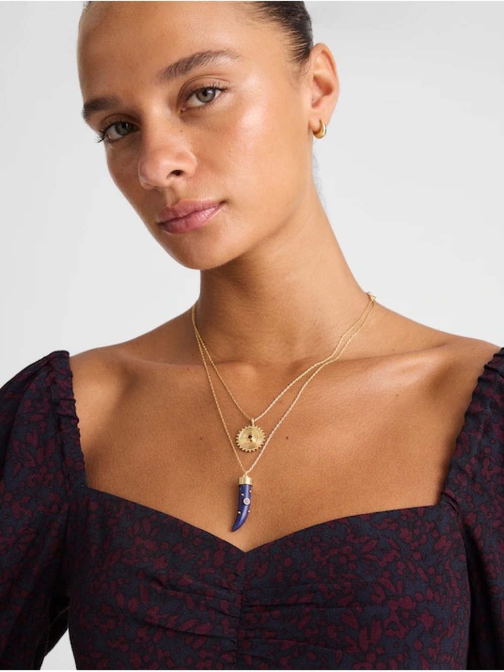 Madewell Navy Horn Pendant Necklace Semiprecious Horn Charm Necklace